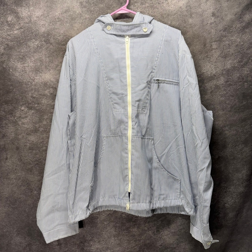 VTG Lord Jeff Blue White Pinstripe Lightweight Hooded Jacket Mens XL Nautical